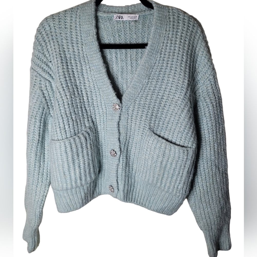 Zara‎ Soft Blue Fuzzy Cardigan Sz S